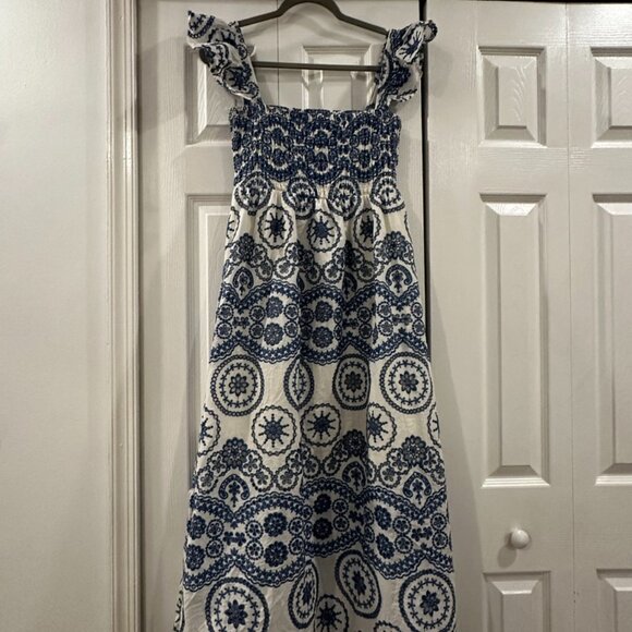 Blue and white embroidered midi dress - Picture 1 of 8